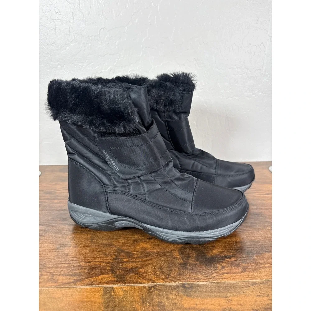 Easy Spirit SEEMINEE2 Black Faux Fur Trim Winter Snow Boots Womens‎ 8.5W Wide
